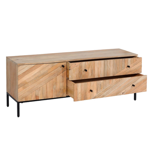 Cosmo Casa - TV Rek - TV Plank - Lowboard - Ladekast - Massief Mangohout - 56x145x43 cm - Natuurlijk