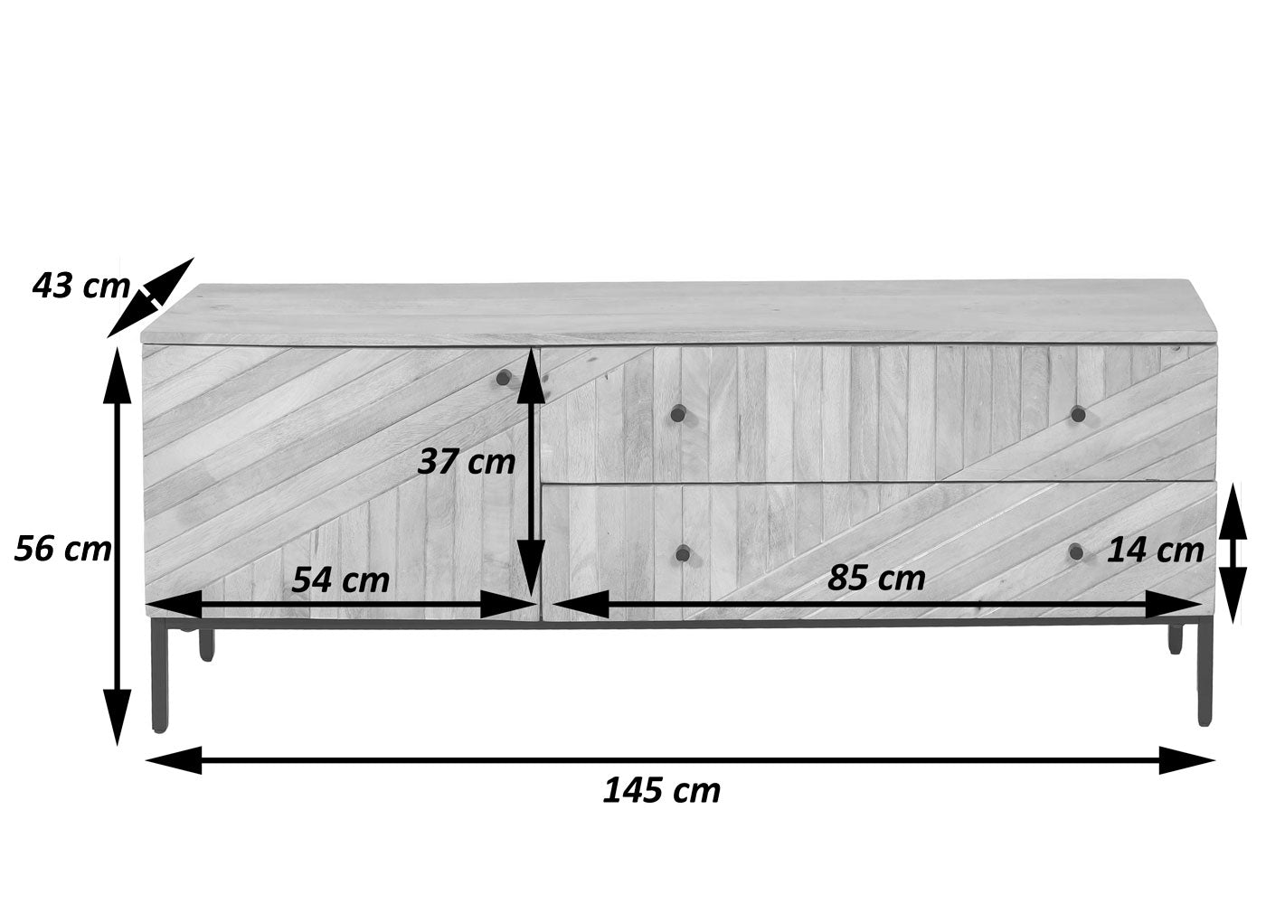 Cosmo Casa - TV Rek - TV Plank - Lowboard - Ladekast - Massief Mangohout - 56x145x43 cm - Natuurlijk