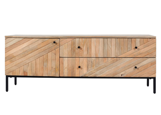 Cosmo Casa - TV Rek - TV Plank - Lowboard - Ladekast - Massief Mangohout - 56x145x43 cm - Natuurlijk