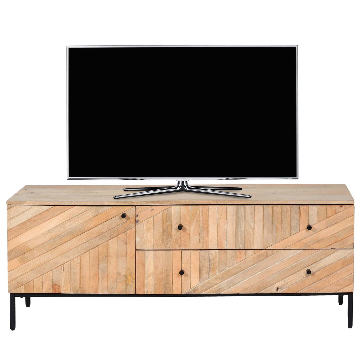 Cosmo Casa - TV Rek - TV Plank - Lowboard - Ladekast - Massief Mangohout - 56x145x43 cm - Natuurlijk