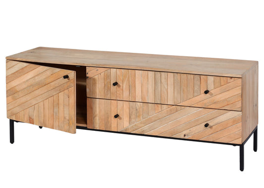 Cosmo Casa - TV Rek - TV Plank - Lowboard - Ladekast - Massief Mangohout - 56x145x43 cm - Natuurlijk