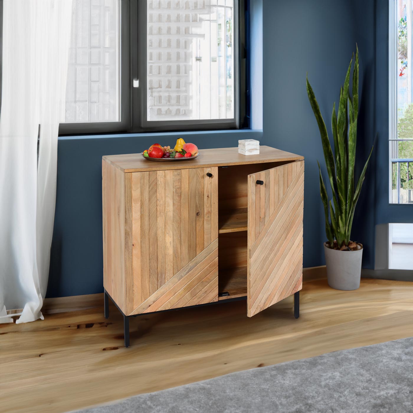 Cosmo Casa - Highboard Kast - Ladekast Dressoir - Mangohout - Natuurkleur