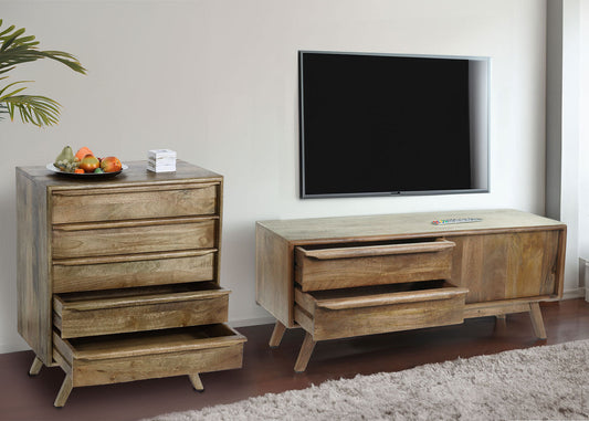 Cosmo Casa - Highboard - Met lades - Mangohout - Naturel - 81×65×43 cm