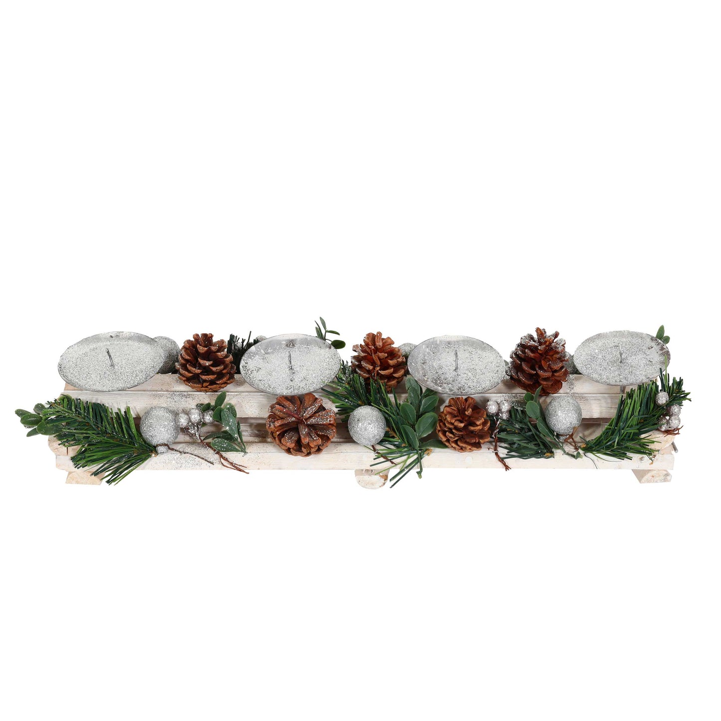 Cosmo Casa - Adventsarrangement - Met Kandelaars Zonder Kaarsen - Hout - Zilverwit