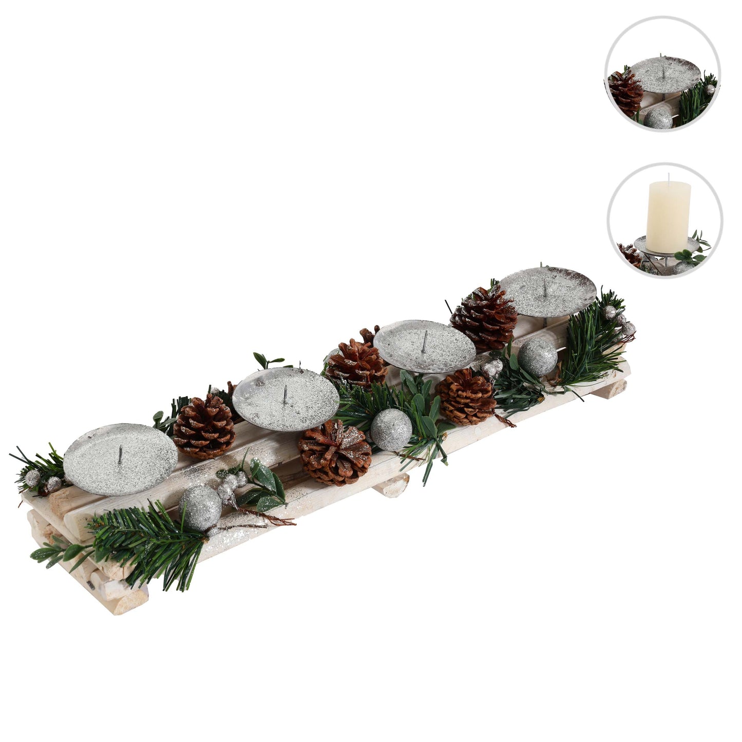 Cosmo Casa - Adventsarrangement - Met Kandelaars Zonder Kaarsen - Hout - Zilverwit