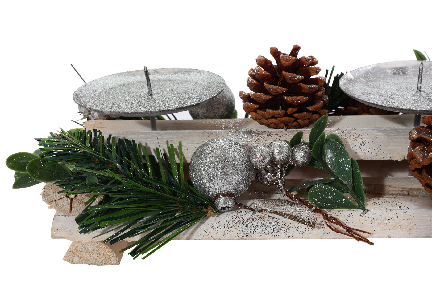 Cosmo Casa - Adventsarrangement - Met Kandelaars Zonder Kaarsen - Hout - Zilverwit