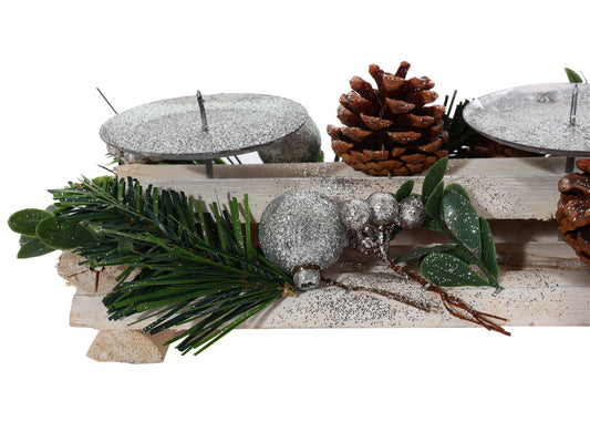 Cosmo Casa - Adventsarrangement - Met Kandelaars Zonder Kaarsen - Hout - Zilverwit