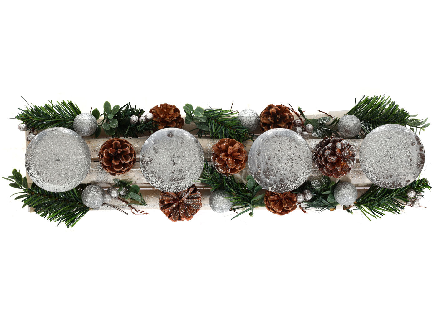 Cosmo Casa - Adventsarrangement - Met Kandelaars Zonder Kaarsen - Hout - Zilverwit