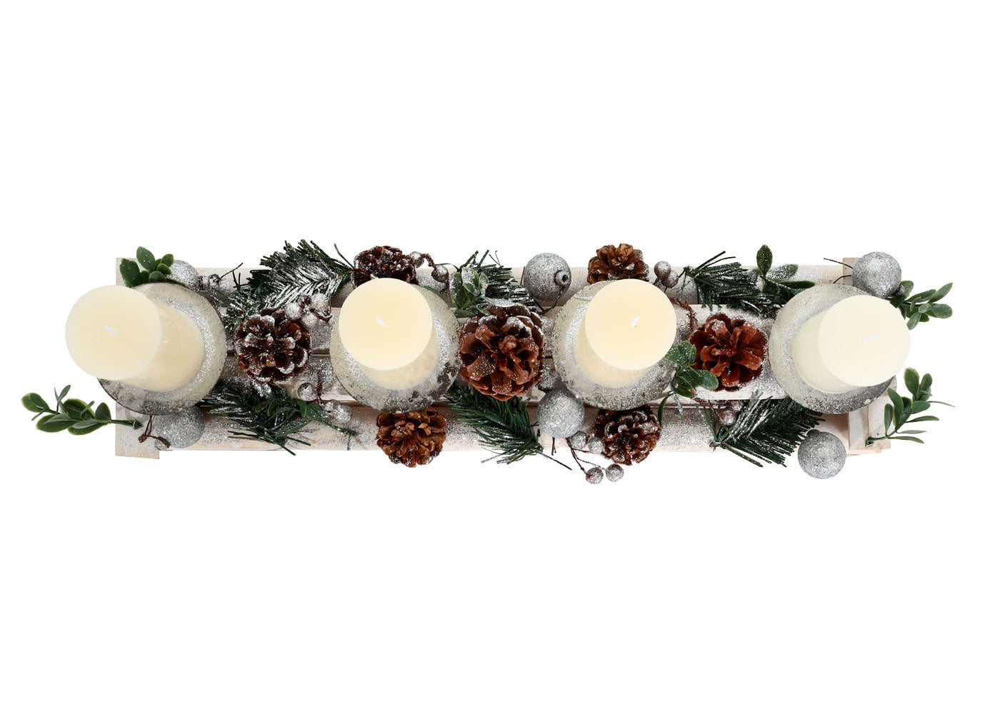 Cosmo Casa - Adventarrangement met Kaarsenhouders - Adventskrans - Kerstdecoratie - Hout - Zilverwit - 18x49x13 cm met Kaarsen