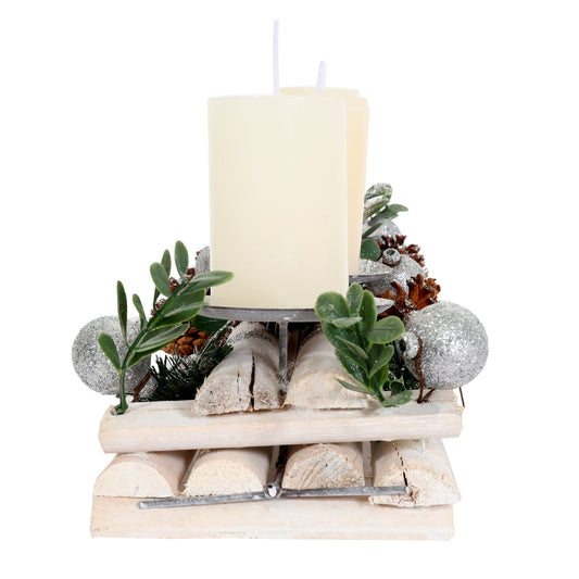Cosmo Casa - Adventarrangement met Kaarsenhouders - Adventskrans - Kerstdecoratie - Hout - Zilverwit - 18x49x13 cm met Kaarsen