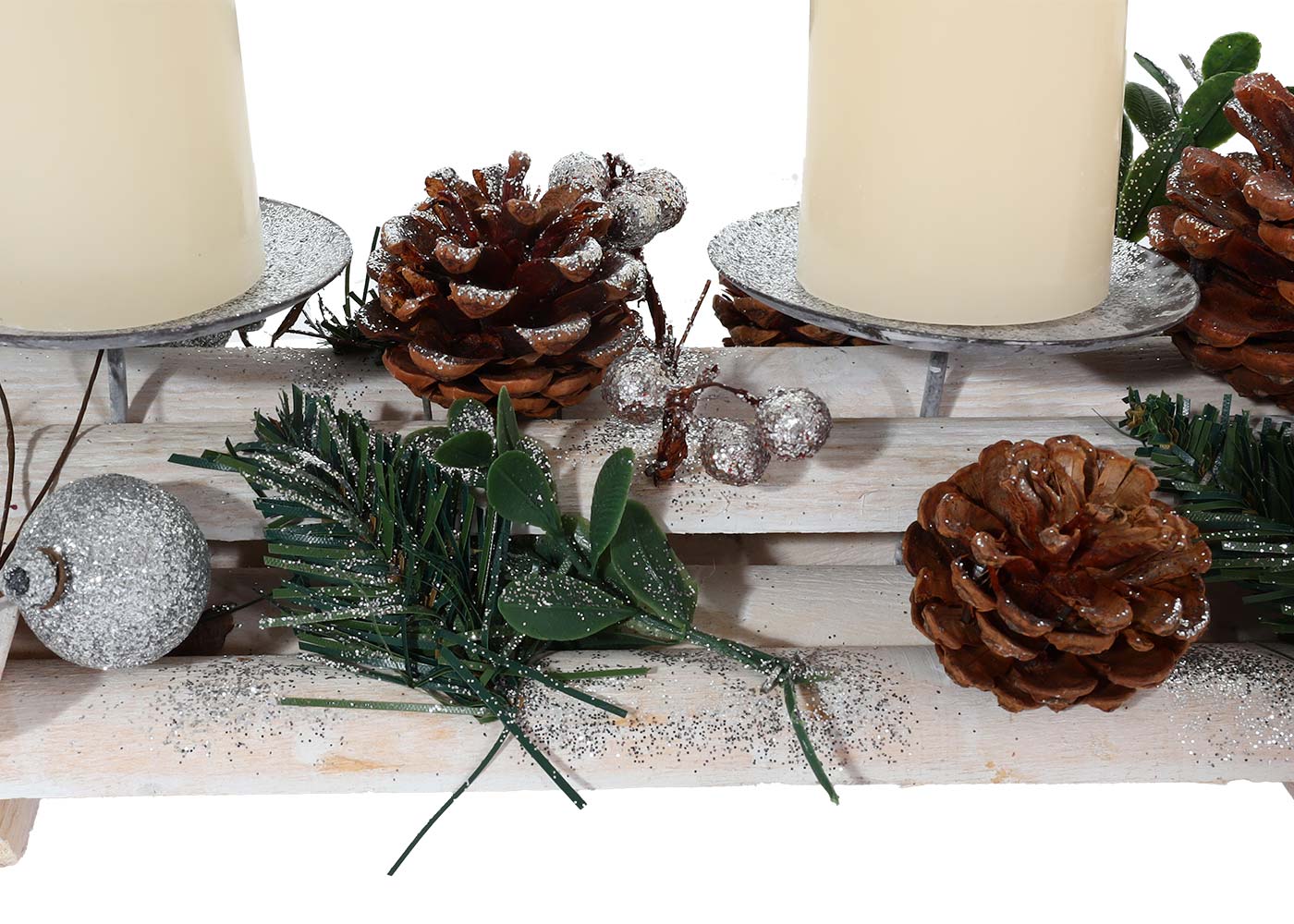 Cosmo Casa - Adventarrangement met Kaarsenhouders - Adventskrans - Kerstdecoratie - Hout - Zilverwit - 18x49x13 cm met Kaarsen