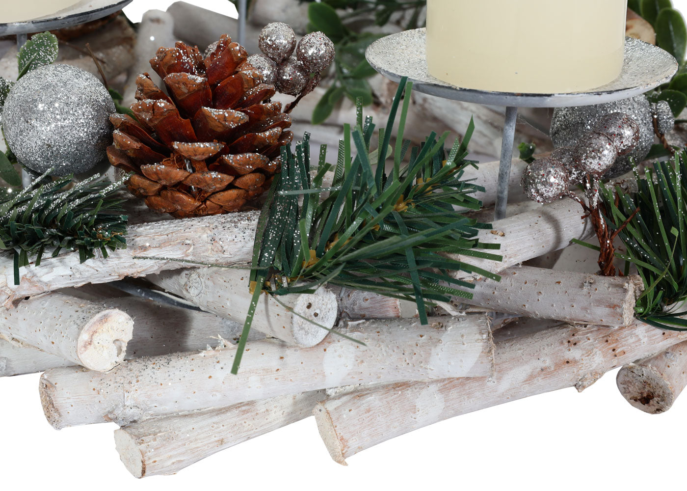 Cosmo Casa - Adventskrans - Met Kaarsen Tafeldecoratie - Hout - Zilverwit