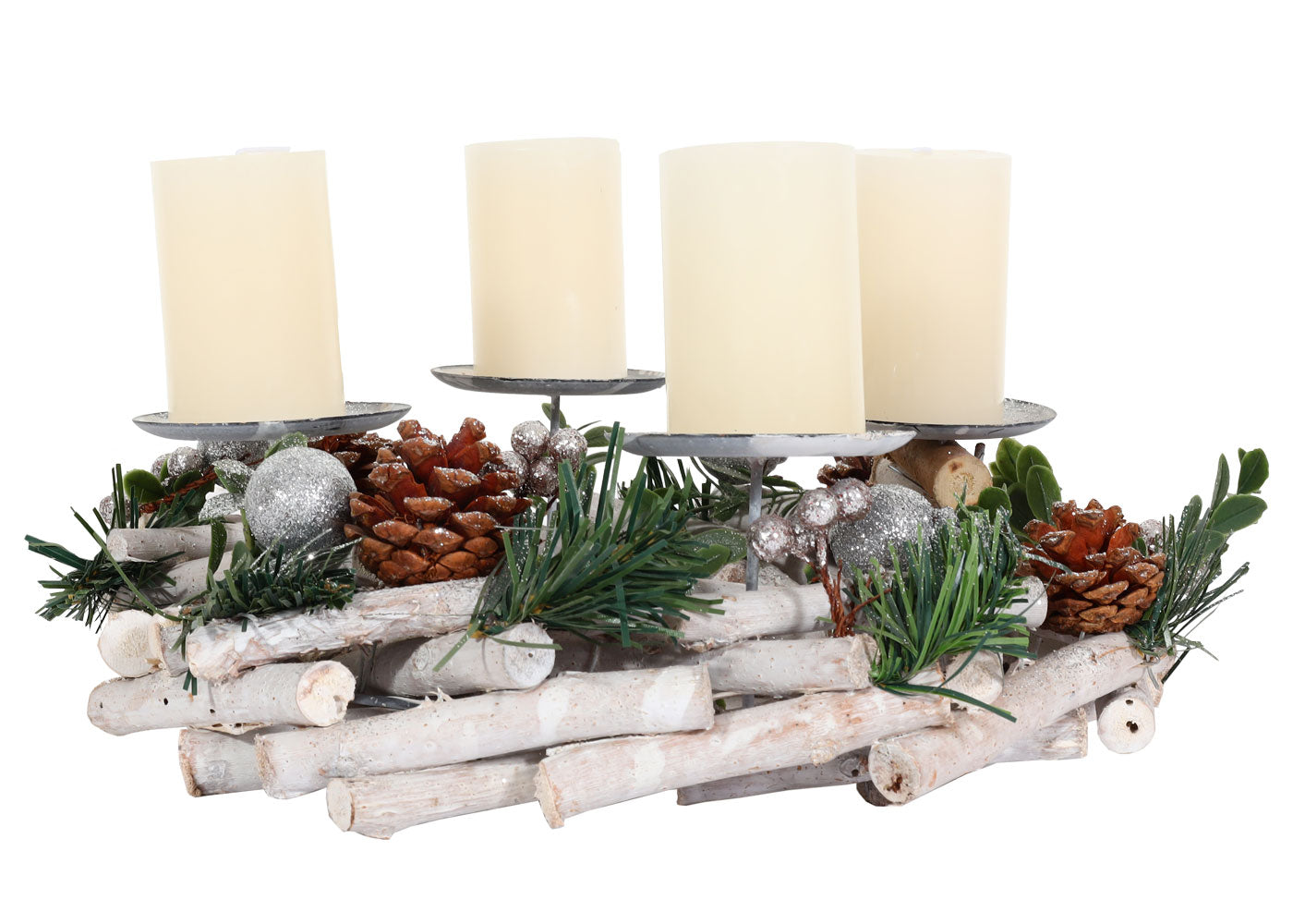 Cosmo Casa - Adventskrans - Met Kaarsen Tafeldecoratie - Hout - Zilverwit