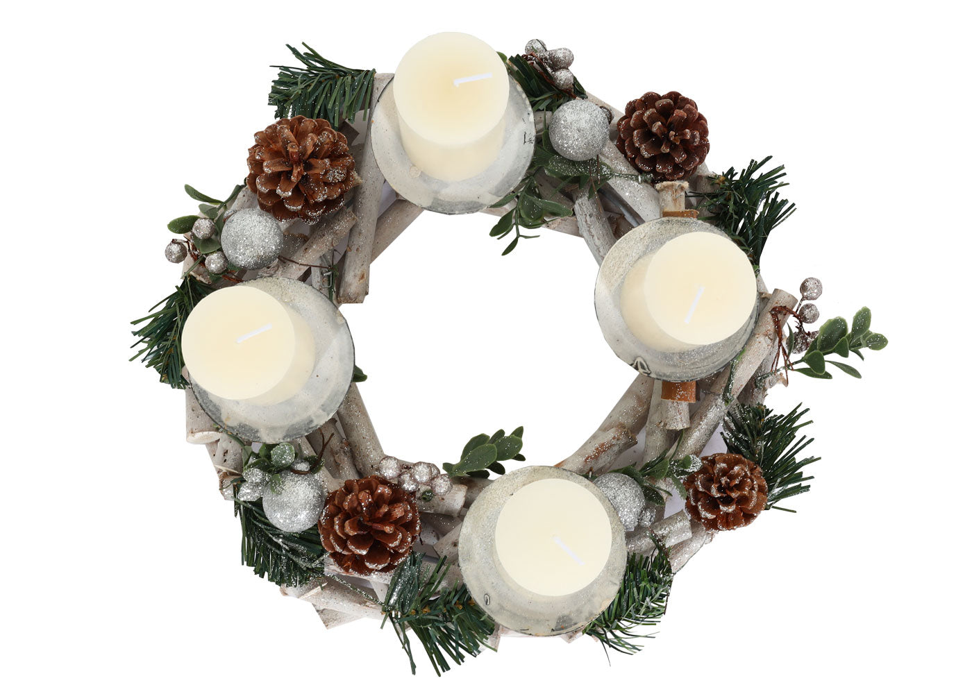 Cosmo Casa - Adventskrans - Met Kaarsen Tafeldecoratie - Hout - Zilverwit