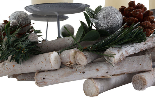 Cosmo Casa - Adventskrans - Met Kaarsen Tafeldecoratie - Hout - Zilverwit