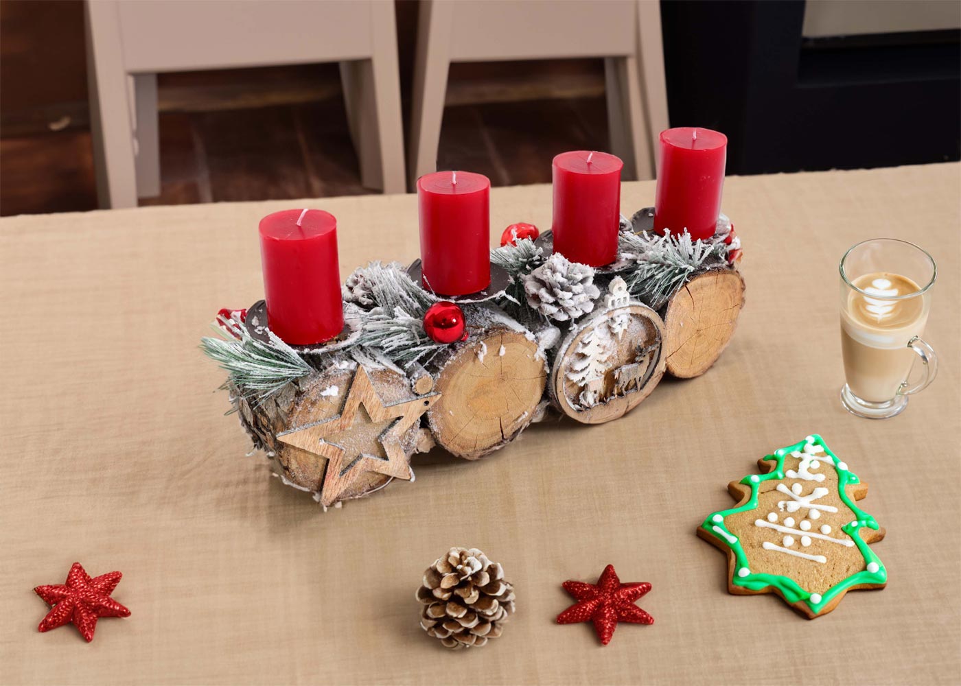 Cosmo Casa - Adventsarrangement - Kaarsenhouder Zonder Kaarsen - Hout - Gemengd Zilverwit