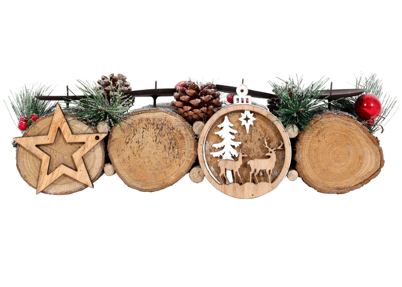 Cosmo Casa - Adventsarrangement - Kaarsenhouder Zonder Kaarsen - Hout - Gemengd Zilverwit