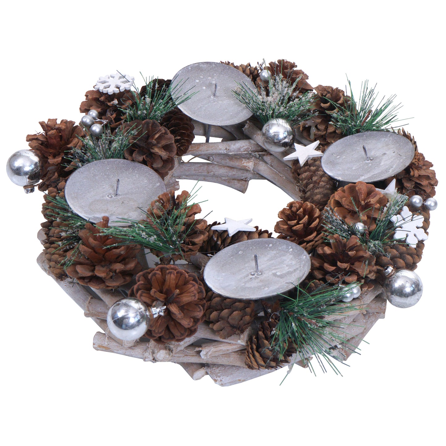 Cosmo Casa - Adventskrans - Tafelarrangement voor Kerstdecoratie - Hout - Zilver - 32 cm - Zonder Kaarsen
