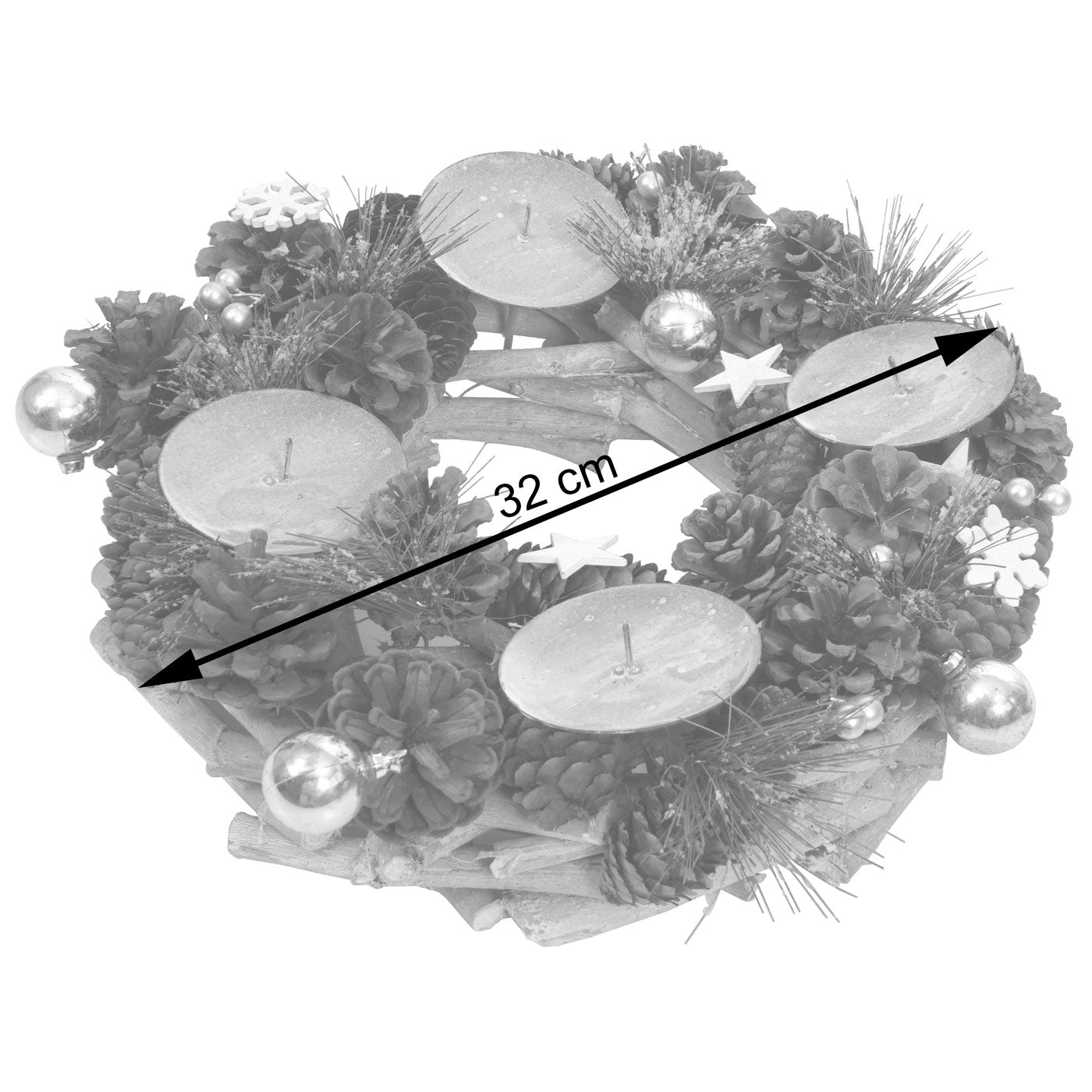 Cosmo Casa - Adventskrans - Tafelarrangement voor Kerstdecoratie - Hout - Zilver - 32 cm - Zonder Kaarsen