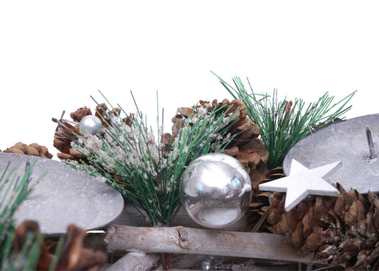 Cosmo Casa - Adventskrans - Tafelarrangement voor Kerstdecoratie - Hout - Zilver - 32 cm - Zonder Kaarsen