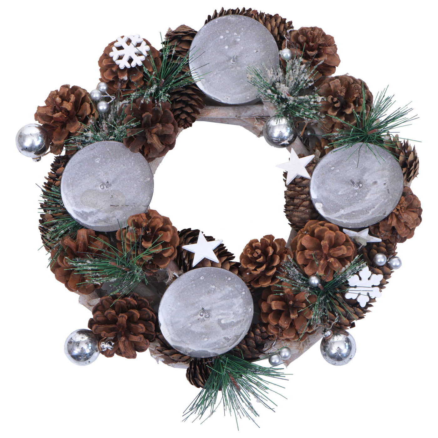 Cosmo Casa - Adventskrans - Tafelarrangement voor Kerstdecoratie - Hout - Zilver - 32 cm - Zonder Kaarsen