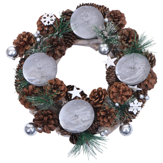 Cosmo Casa - Adventskrans - Tafelarrangement voor Kerstdecoratie - Hout - Zilver - 32 cm - Zonder Kaarsen