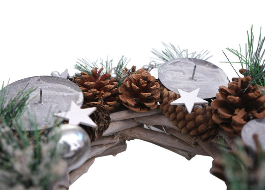 Cosmo Casa - Adventskrans - Tafelarrangement voor Kerstdecoratie - Hout - Zilver - 32 cm - Zonder Kaarsen