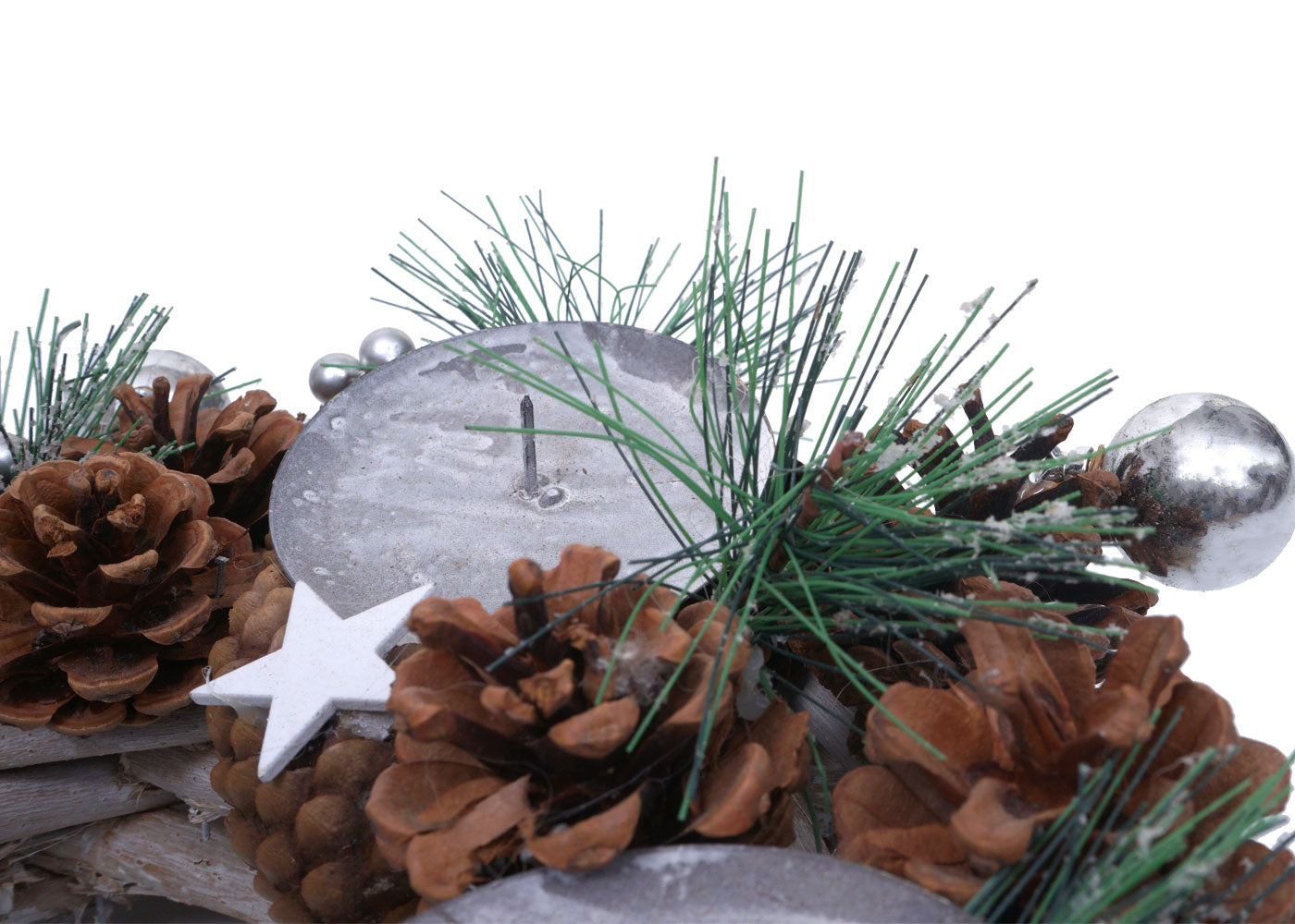 Cosmo Casa - Adventskrans - Tafelarrangement voor Kerstdecoratie - Hout - Zilver - 32 cm - Zonder Kaarsen