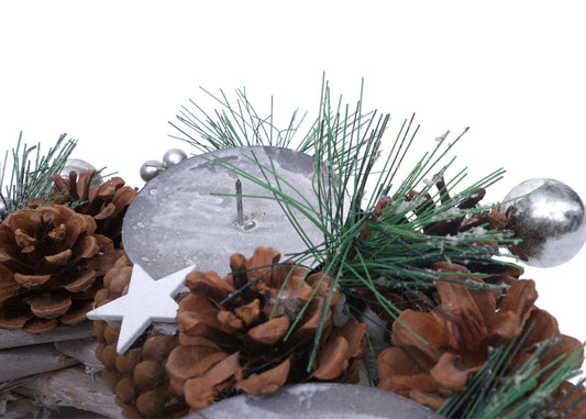 Cosmo Casa - Adventskrans - Tafelarrangement voor Kerstdecoratie - Hout - Zilver - 32 cm - Zonder Kaarsen