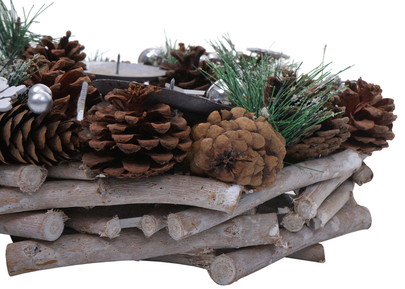 Cosmo Casa - Adventskrans - Tafelarrangement voor Kerstdecoratie - Hout - Zilver - 32 cm - Zonder Kaarsen