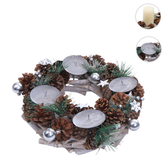 Cosmo Casa - Adventskrans - Tafelarrangement voor Kerstdecoratie - Hout - Zilver - 32 cm - Zonder Kaarsen