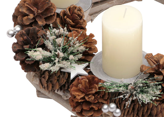 Cosmo Casa - Adventskrans - Tafelarrangement voor Kerstdecoratie - Hout - Zilver - 32 cm - Met Kaarsen