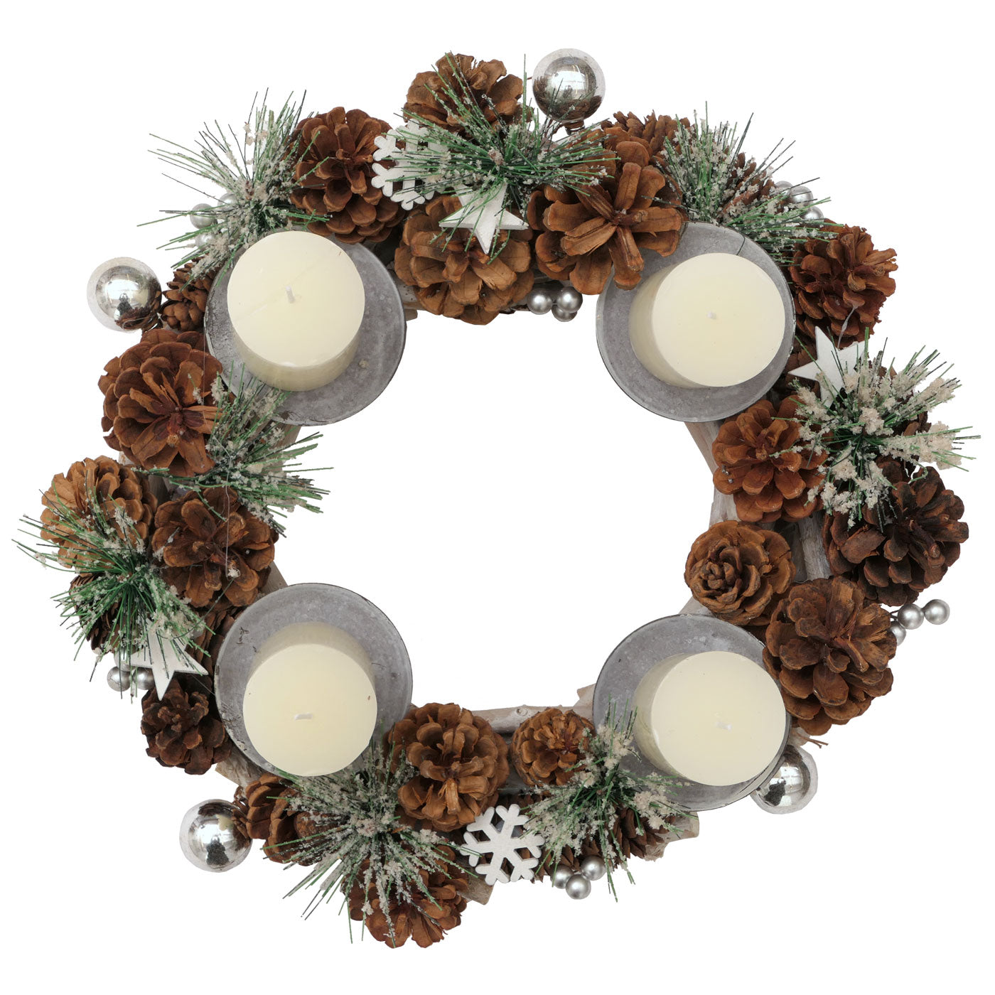 Cosmo Casa - Adventskrans - Tafelarrangement voor Kerstdecoratie - Hout - Zilver - 32 cm - Met Kaarsen