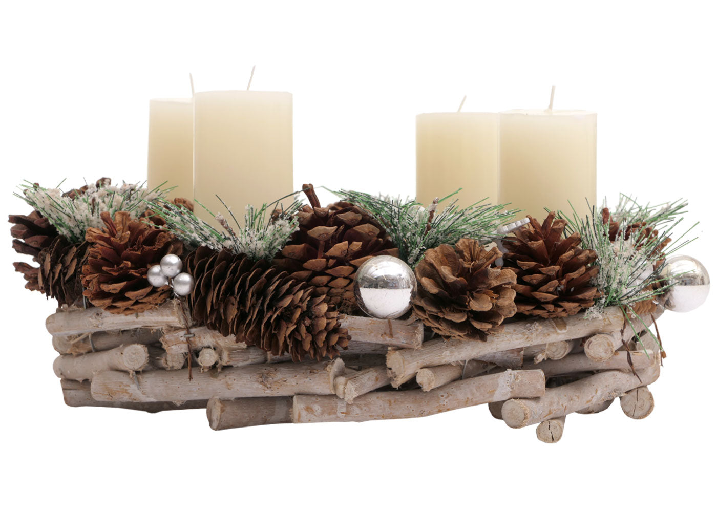 Cosmo Casa - Adventskrans - Tafelarrangement voor Kerstdecoratie - Hout - Zilver - 32 cm - Met Kaarsen