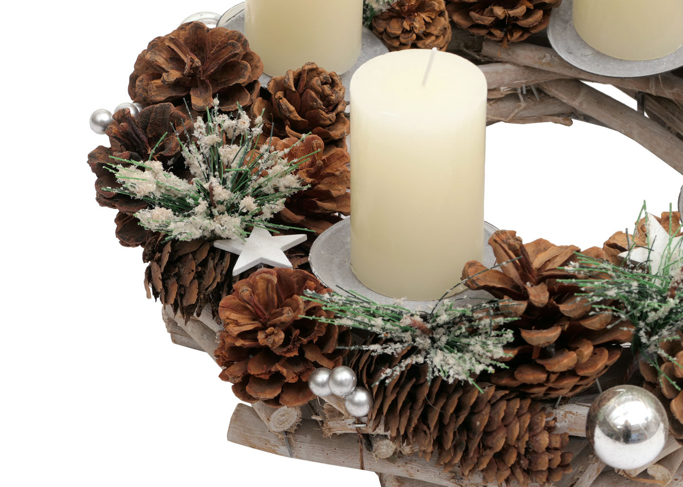 Cosmo Casa - Adventskrans - Tafelarrangement voor Kerstdecoratie - Hout - Zilver - 32 cm - Met Kaarsen