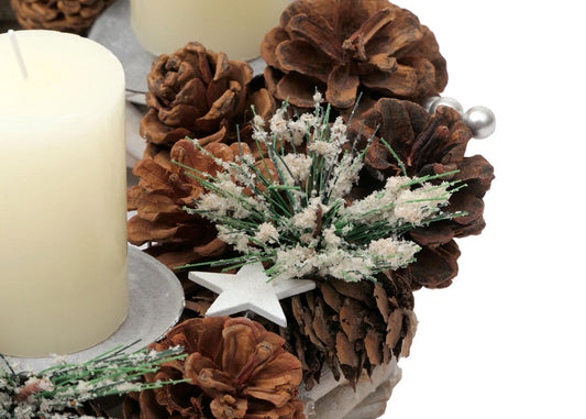 Cosmo Casa - Adventskrans - Tafelarrangement voor Kerstdecoratie - Hout - Zilver - 32 cm - Met Kaarsen