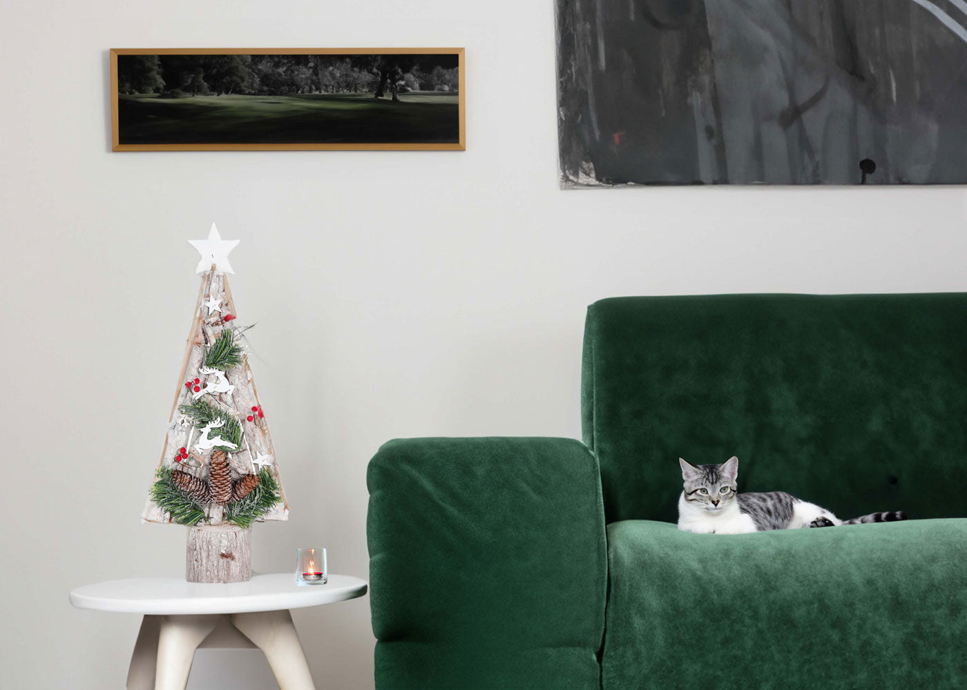 Cosmo Casa - Decoratieve Kerstboom - Kerstboom met Ster Kerstdecoratie - Hout - 57x23x10 cm