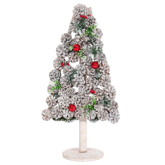 Cosmo Casa - Decoratieve Kerstboom - Kerstdecoratie met Dennenappels - Hout - 60x32x17 cm