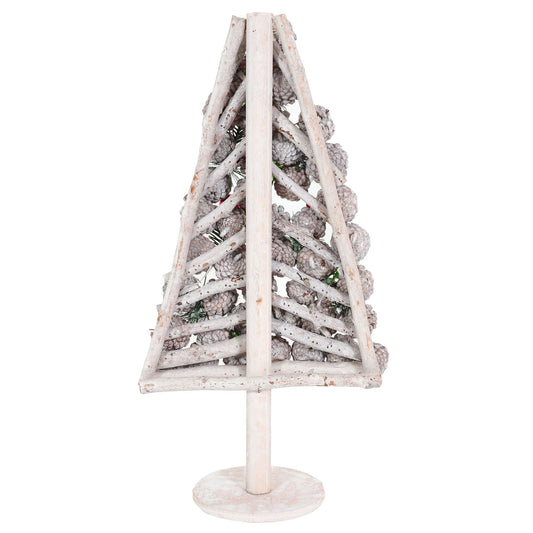 Cosmo Casa - Decoratieve Kerstboom - Kerstdecoratie met Dennenappels - Hout - 60x32x17 cm