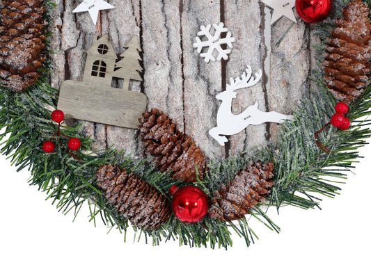 Cosmo Casa - Deurkrans - Decoratieve Kerstkrans met Dennenappels - Hout - Natuurlijke Bruin
