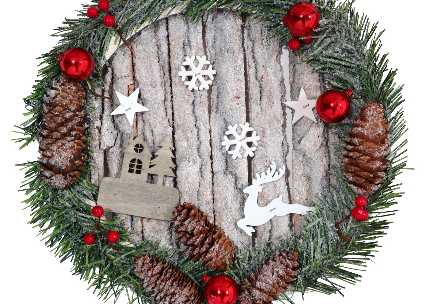 Cosmo Casa - Deurkrans - Decoratieve Kerstkrans met Dennenappels - Hout - Natuurlijke Bruin