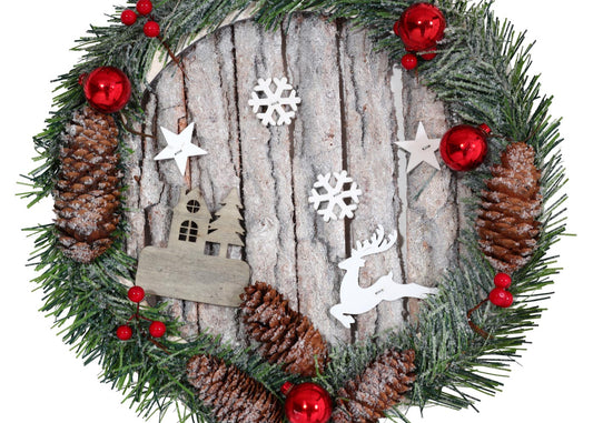 Cosmo Casa - Deurkrans - Decoratieve Kerstkrans met Dennenappels - Hout - Natuurlijke Bruin