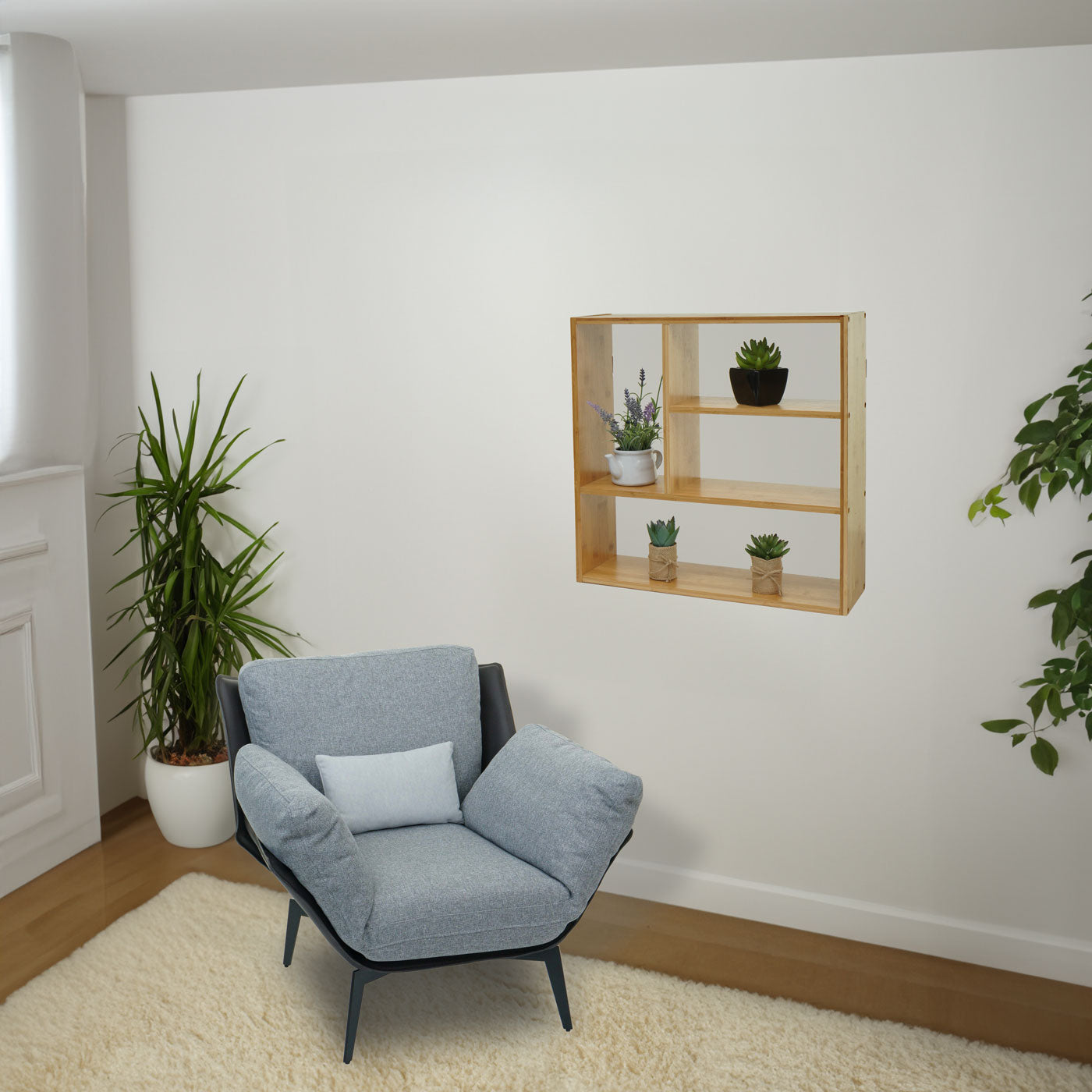 Cosmo Casa - Wandplank - Met vakken - Bamboe - Naturel - 50×50×15 cm