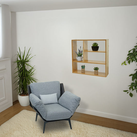 Cosmo Casa - Wandplank - Met vakken - Bamboe - Naturel - 50×50×15 cm