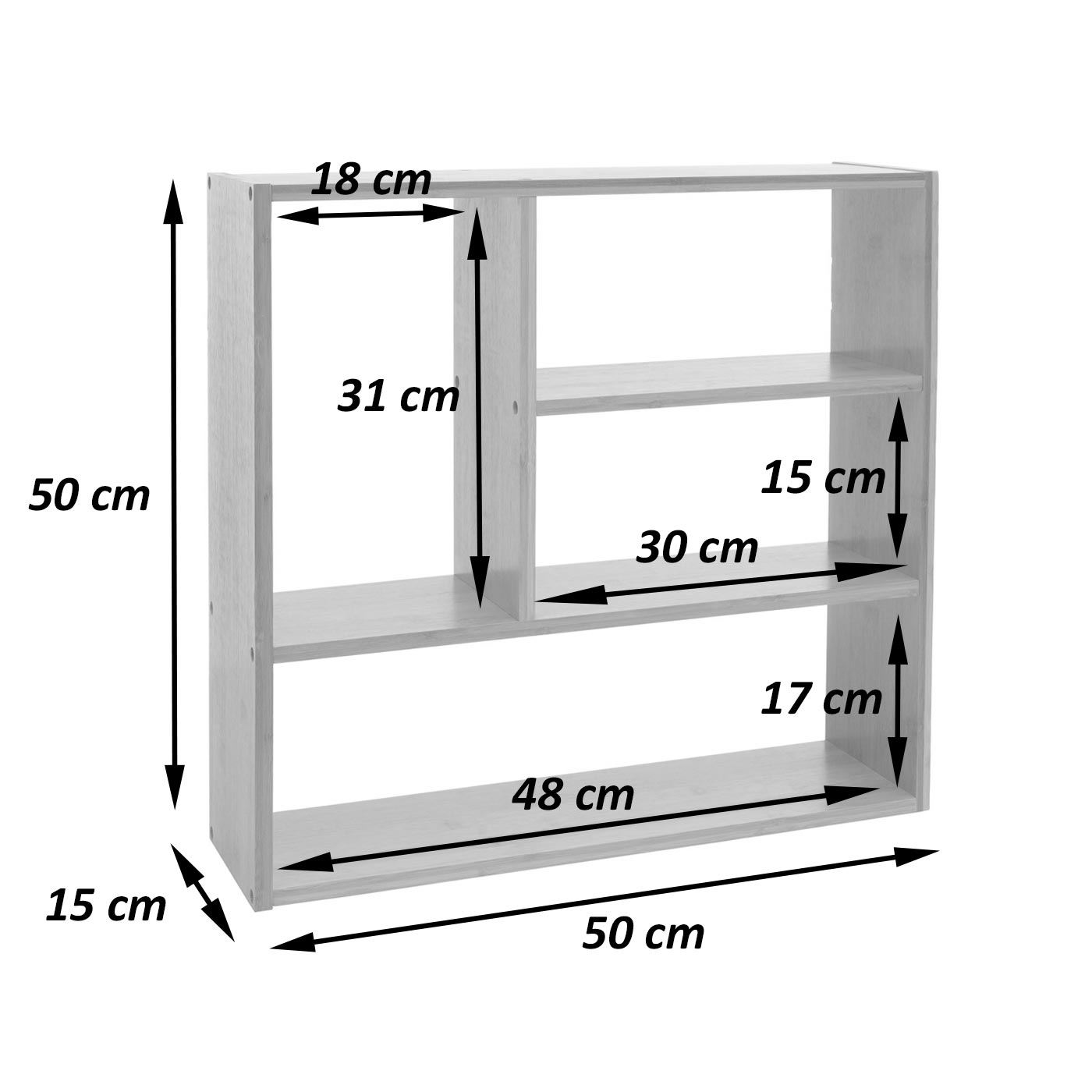 Cosmo Casa - Wandplank - Met vakken - Bamboe - Naturel - 50×50×15 cm