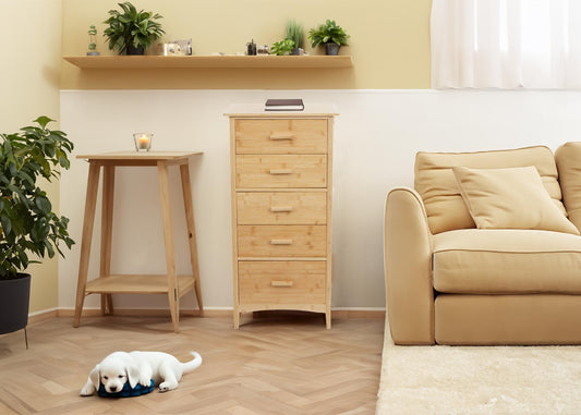 Cosmo Casa - Bamboe Ladekast - Badkamerkast - Dressoir - Badkameropslag - Bijzetkast - Plank - 5 Lades - 100x50x40cm