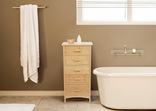 Cosmo Casa - Bamboe Ladekast - Badkamerkast - Dressoir - Badkameropslag - Bijzetkast - Plank - 5 Lades - 100x50x40cm