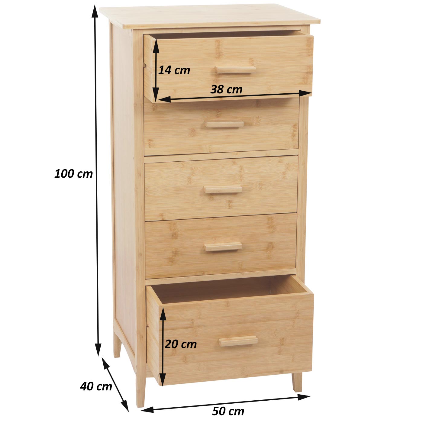 Cosmo Casa - Bamboe Ladekast - Badkamerkast - Dressoir - Badkameropslag - Bijzetkast - Plank - 5 Lades - 100x50x40cm