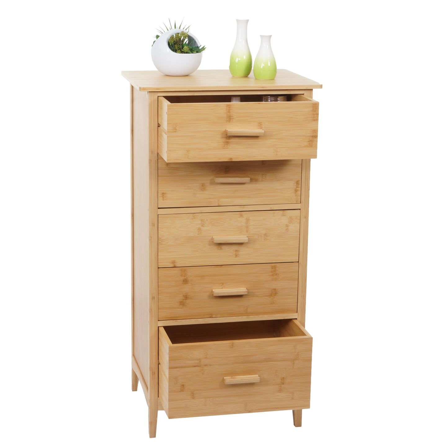 Cosmo Casa - Bamboe Ladekast - Badkamerkast - Dressoir - Badkameropslag - Bijzetkast - Plank - 5 Lades - 100x50x40cm