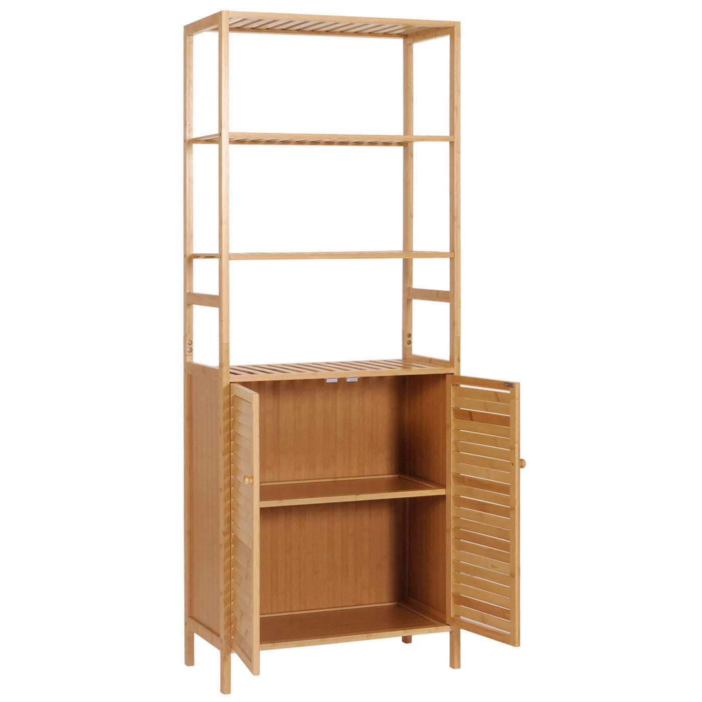 Cosmo Casa - Hoge Kast - Badkamerkast met Planken - Bamboe MDF - 168x64x33cm